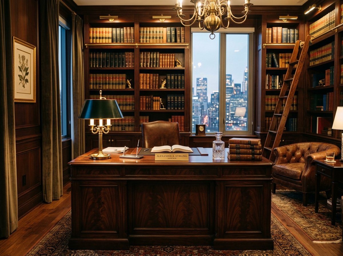 Biblioteca y despacho principal de Sterling & Asociados